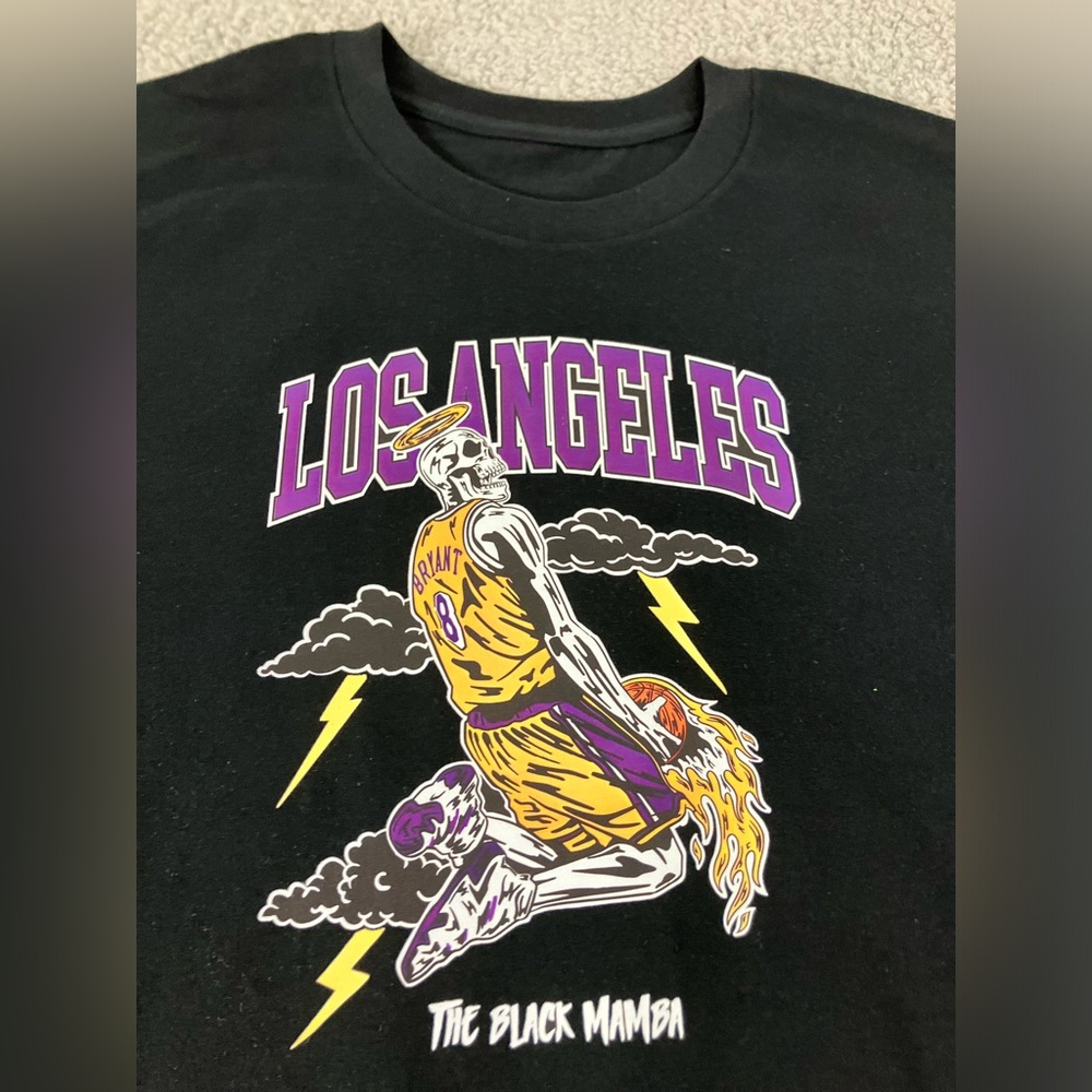 Los Angeles Kobe Black Mamba Skeleton Halo Dunk Lightening Clouds Black Tee